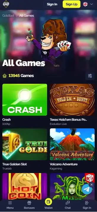 Current Goldbet mobile browser interface on a phone-sized screen